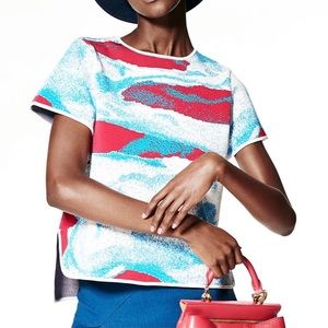 Zac Posen White Blue Red Abstract Print Knit Top S